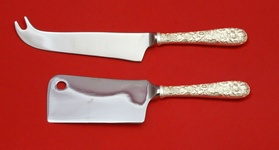 Cheese Set Custom Made Two Piece Cheese Set which includes: Cheese Knife with pick 8 1/4”, & Cheese Cleaver  6 1/2” - Repousse by Kirk - Sterling