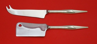 Cheese Set Made to Order Two Piece Cheese Set which includes: Cheese Knife with pick 8 1/4” & Cheese Cleaver 5 1/2” - Soliloquy by Wallace - Sterling