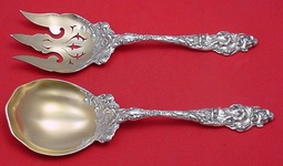 Salad Serving Set GW  pierced w/ flowers on shoulders  10 1/2