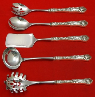 Hostess Set Made to Order Five Piece Hostess Set Which Includes: Two Piece Salad Serving Set 11”, Lasagna Server 10”, Soup Ladle 11 ½” & Pasta Server 10 ¾” - Bridal Rose by Alvin - Sterling