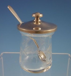 Jelly Jar 2-pc set  etched glass jar  w/ sterling lid  3 1/2