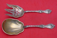 Salad Serving Set w/ pierced flowers on fork  7 3/4