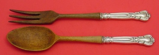 Salad Serving Set w/ olive wood  fork with narrow tines  10 7/8