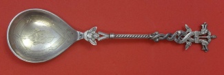 Berry Spoon cast figural handle  partial gilt  brite-cut bowl with Norwegian helmeted man  9 7/8
