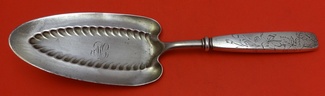Pie Server HH AS  w/ flowers & leaves on handle & fluting on blade - has crack in blade - as is 10 3/4