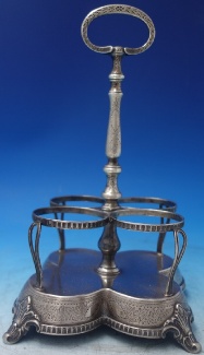Cruet Set Holder hand engraved  HH  w/ applied rings  c.1856  16.69 oz.  11
