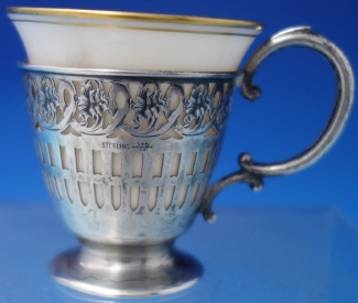 Demitasse Cup with liner pierced and engraved flowers 2 1/4