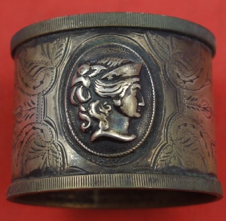 Napkin Ring brite-cut w/ applied medallion  c.1860  .8oz  1 1/4