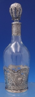 Decanter Hanau by Wolf & Knell glass w/ .800 silver overlay sku# 6452 - German Sterling by Various Makers - Foreign - Sterling