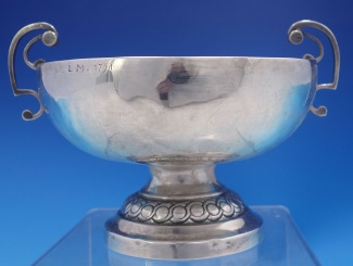 Bowl with Applied handles .800 silver  engraved 