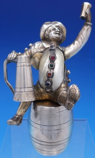 Figurine of silver man on barrel holding stein sku# 4322   - German Sterling by Various Makers - Foreign - Sterling