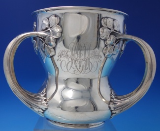 Loving Cup #A3978  w/ applied 3 leaf clovers  dated  1838-1908  6 pints  40.4oz  7