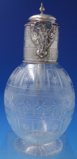 Decanter GW by JK & TH  w/ cut crystal & sterling   w/ bearded man  9 1/4