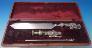 Desk Set 3-pc set   man w/ falcon   paper knife  10 1/2