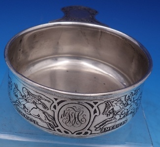 Child's Bowl Porringer #7483  w/ children riding animals  5.2oz  6 1/2