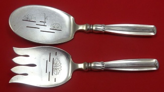 Fish Serving Set AS  HH  engraved w/ lotus  8 1/2
