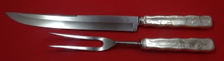 Roast Carving Set 2-pc  w/ fish, seaweed & butterflies - Lap Over Edge Acid Etched by Tiffany - Sterling