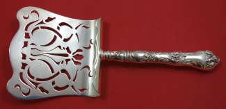 Asparagus Server AS  hooded  C. 1905  w/ pierced art nouveau flowers on back  8 3/4