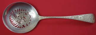 Pea Spoon brite-cut  pierced  w/ butterfly and ferns  9 1/4