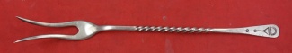 Pickle Fork hand wrought  twisted handle  w/ Native American symbols  7 1/4