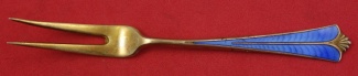 Strawberry Fork 2-tine vermeil  w/ blue enamel  4 1/8