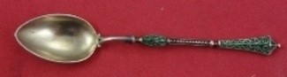Demitasse Spoon vermeil w/ green enamel  3 3/4