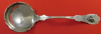 Oyster Ladle with scalloped bowl brite-cut 3-D ram coin silver Philadelphia, PA 1867-1873  11 1/4