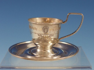 Demitasse Cup w/ saucer (no liner) sku#2898 - Webster - Pattern Unknown by Webster - Sterling - With Monogram