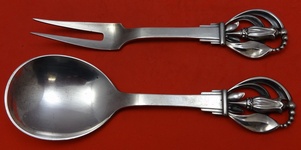 Salad Serving Set AS w/ leaves & blossom  dated 1959  9