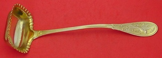 Soup Ladle vermeil w/ silver bird  pie crust edge 13