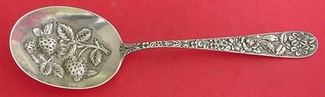 Berry Spoon large  w/ strawberries in bowl  unusual motif 8 3/8