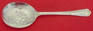 Berry Spoon hand chased w/ fruit in bowl 8 3/4