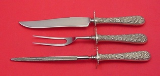 Steak Carving Set 3-pc - Repousse by Kirk - Sterling