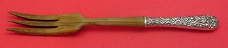 Salad Serving Fork w/ wood - Repousse by Kirk - Sterling