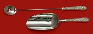 Bar Set **made to order  2-pc Bar Set Which Includes: Martini Spoon 12”, & Ice Scoop 9”  - Repousse by Kirk - Sterling