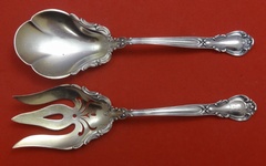 Salad Serving Set GW  w/ applied lacing  w/ pierced fork  8 3/4