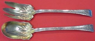 Salad Serving Set GW  w/ bird, branches & flowers  10 1/2