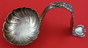 Soup Ladle bent  w/ tomato motif   8 1/2