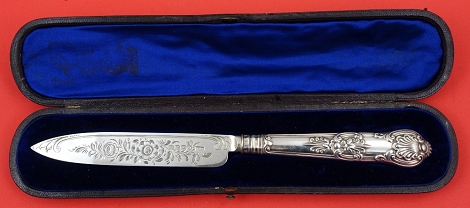 Cheese Knife by H & T  HH  AS  brite-cut  in fitted box  8 3/4