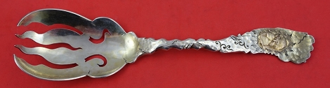 Salad Serving Fork hand hammered pierced 9 1/4
