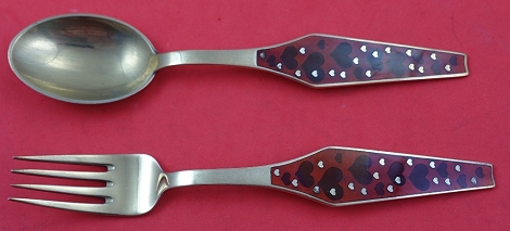 Christmas Spoon and Fork Set  enameled  1969  6 1/2