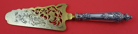 Cake Server HH SP GW pierced & engraved .950 silver handle 10 1/2