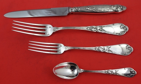 Dinner 4-pc Setting availability based on stock listed below  - Tulipe aka Tulip by Boulenger - France - Sterling - With Monogram