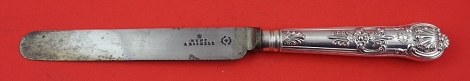 Dinner Knife carbon steel blunt blades have pitting and are marked Hunt & Ruskell handles hallmarked for London 1888 and hallmarked RR, AR & JMH for Robert Roskell, Alan Roskell & John Mortimer Hunt the firm was founded by Paul Storr 10 3/4