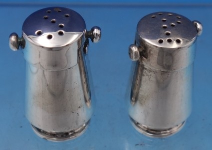 Salt and Pepper Shaker pair pierced with S and P TO-39 1.28oz for the pair 1 3/4