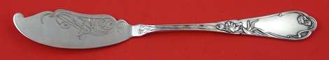 Fish Knife FH  AS  acid etched blade   - Tulipe aka Tulip by Boulenger - France - Sterling - With Monogram