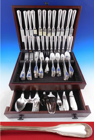 Palladio Fiddle Thread Italy Sterling Silver Flatware Set 140 pcs Dinner Italian
