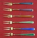 Cocktail Fork set of 6  purple, lime, green, blue, orange and teal  4 3/8