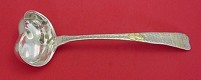 Soup Ladle hammered w/ frog on lily pad, plants & clouds 11 1/2