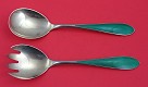 Salad Serving Set vermeil w/ green enamel by N. M. Thune .925 silver 7
